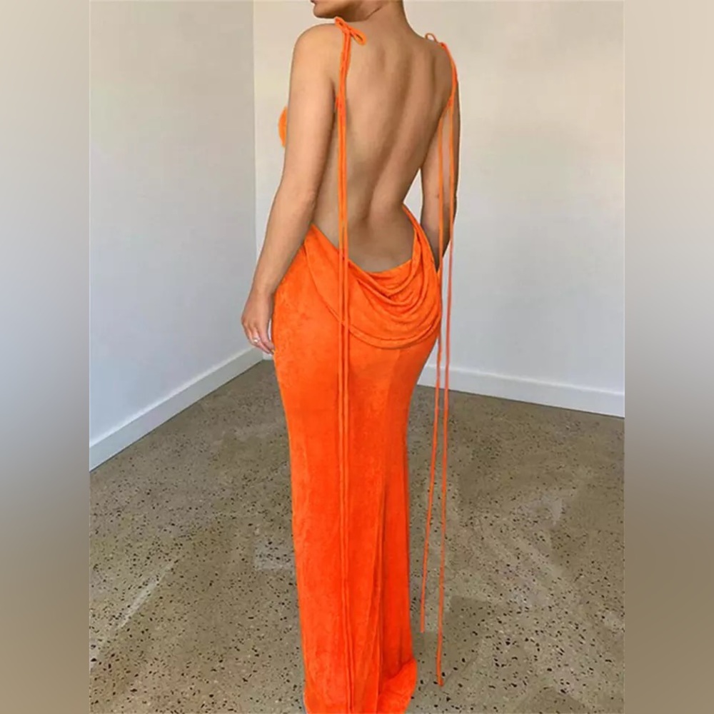 Backless orange maxi dress